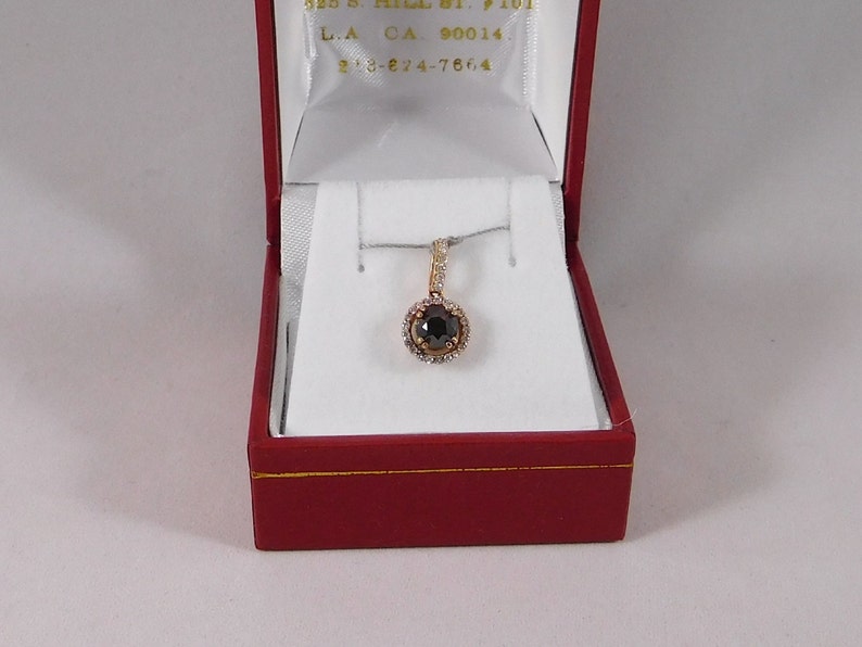 Cognac/Redish Natural Diamond Pendant. 14k Rose Gold with White Diamond Halo image 2
