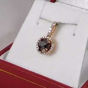 Cognac/Redish Natural Diamond Pendant. 14k Rose Gold with White Diamond Halo image 3