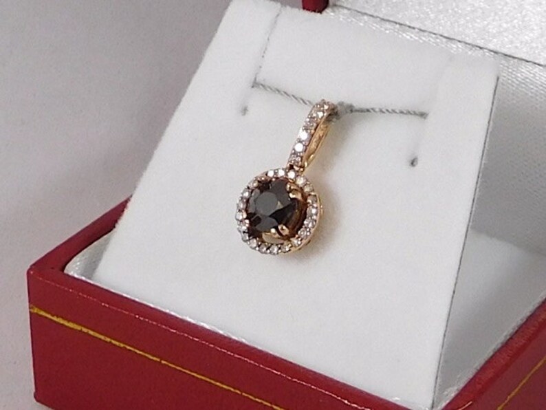 Cognac/Redish Natural Diamond Pendant. 14k Rose Gold with White Diamond Halo image 3