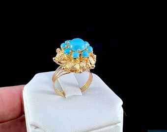 14k Solid Yellow Gold Handmade Turquoise Ring