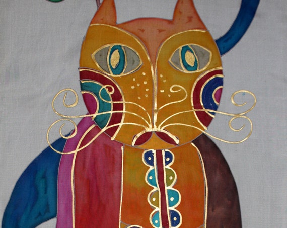Hand Painted Silk Scarf, Gift for her, Gift for mom, Gift, Luxary gift, No ordinary gift, Scarf Cats, Funni cats, Trendy staff,