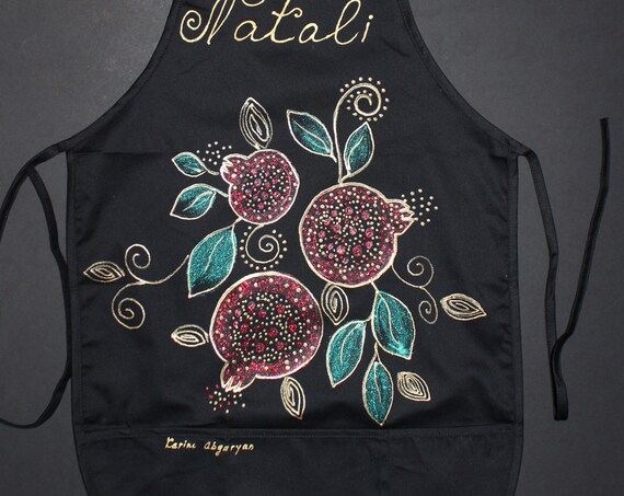 Personalized,Custom Chef's black apron,Sparkle Hand painted,Batik,For cooking,For chef,Gift for her,Gift for mom,Armenian gift,Armenian art