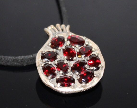 Sterling silver pomegranate pendant with natural garnet