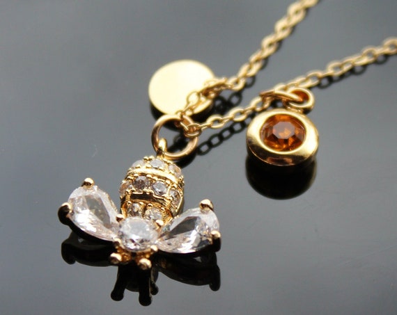 14K gold plated Gold bee charm necklace