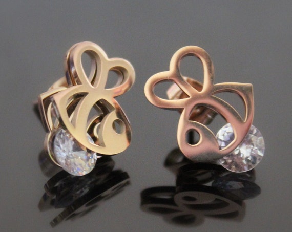 Rose gold bee stud earrings