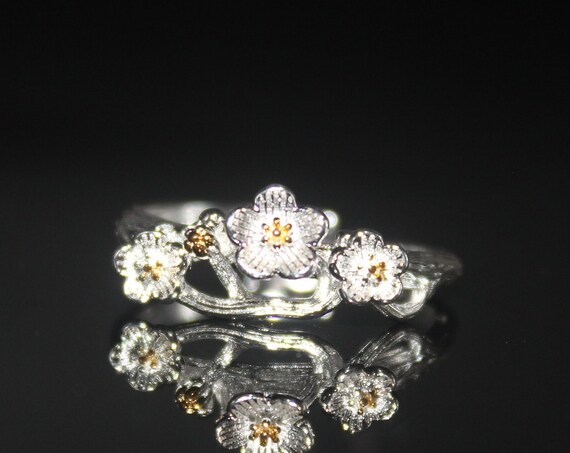 Forget me not silver jewelry set,Adjustable ring Wedding Bridal Jewelry Set, Crystal flower set