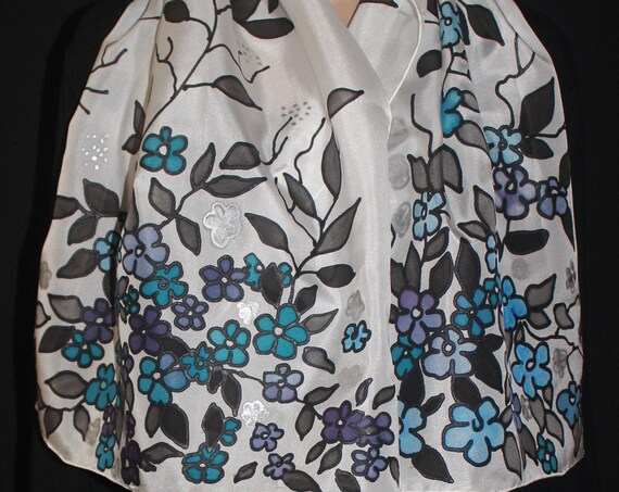SHIPPING from US,ASAP,Forget me not,Hand painted scarf,Long white silk scarf,Batik,Armenian gift,Armenian art,Gift for her,Gift for Armenian