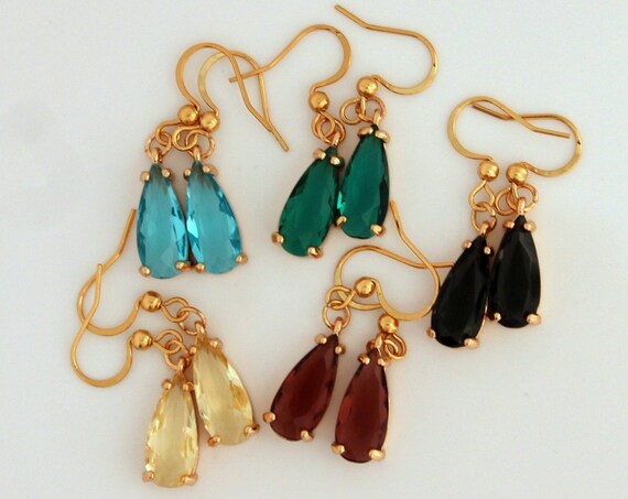 Glass drop earrings Gold plated