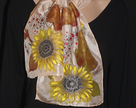 71-9 in hand painted silk scarf Fall gift Sunflower scarf