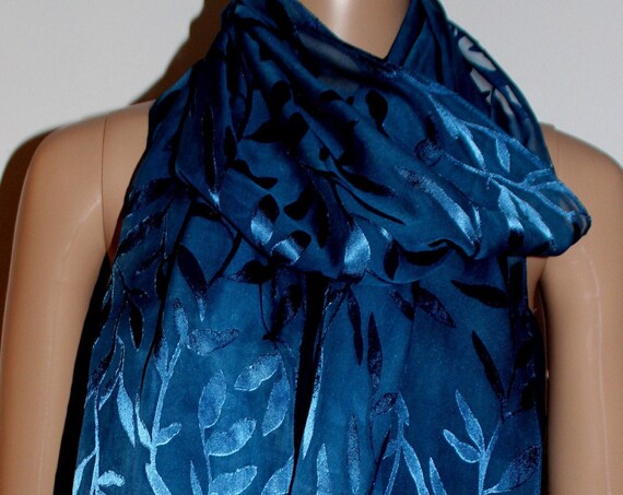 Hand dyed Silk scarf, leaves pattern,