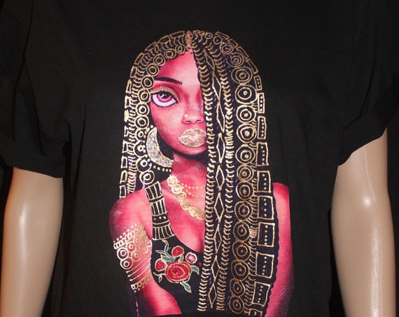 Printed and hand painted t shirt African beauty