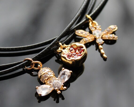 Bee pomegranate apple dragonfly necklace