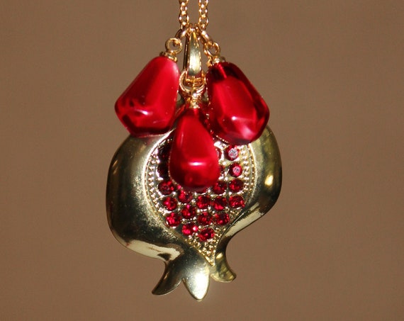 Pomegranate neckless stainless steel 14K gold plated colorfast non tarnish