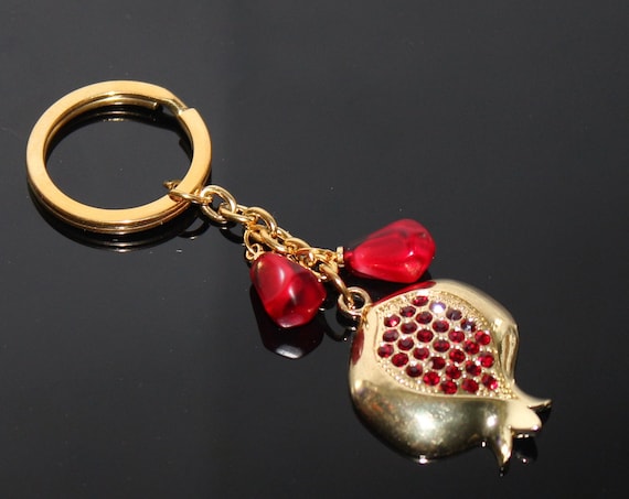 14K gold plated stainless steel Pomegranate keychain non tarnish