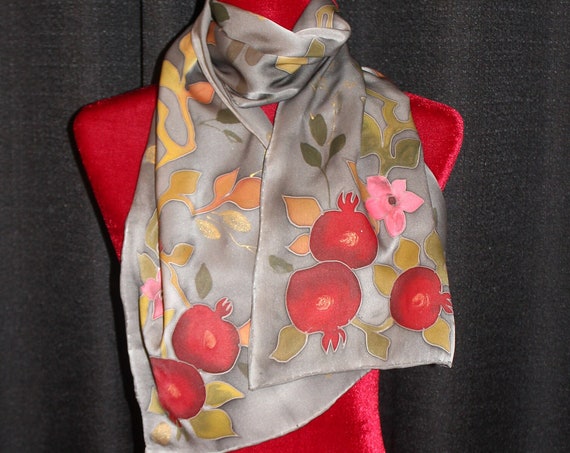 Hand painted pomegranate scarf
