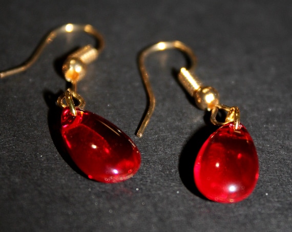Pomegranate seed earrings and necklace, Gold and ruby red crystal drop earrings, gift for her