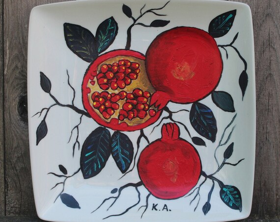Hand painted pomegranate plate