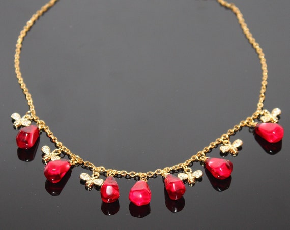 14 K gold plated Pomegranate bees necklace non tarnish stainless steel colorfast jewelry
