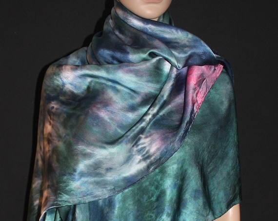 hand dyed 51-51 in Pure silk satin scarf, Ready to ship