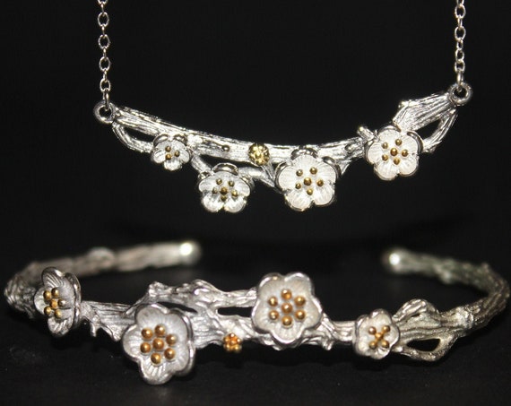 Adjustable jewelry set Floral Bridal Silver Jewelry Set, Wedding Jewelry Set, Floral set for bride,Wedding jewelry set