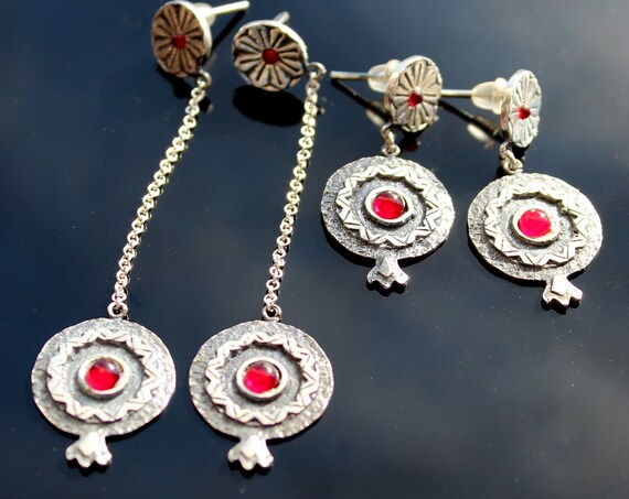 Sterling silver pomegranate earrings made in Armenia