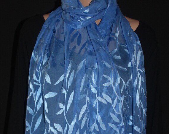 75-13in SILK SCARF!!! hand dyed Silk scarf,Leaves pattern,Extra long fall scarf,Fall gift