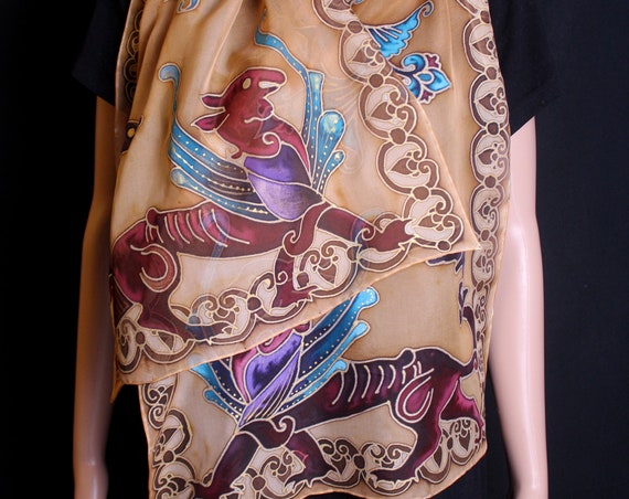 Hand painted Armenian Aralez scarf, Արալեզ, gift for Armenian doctor