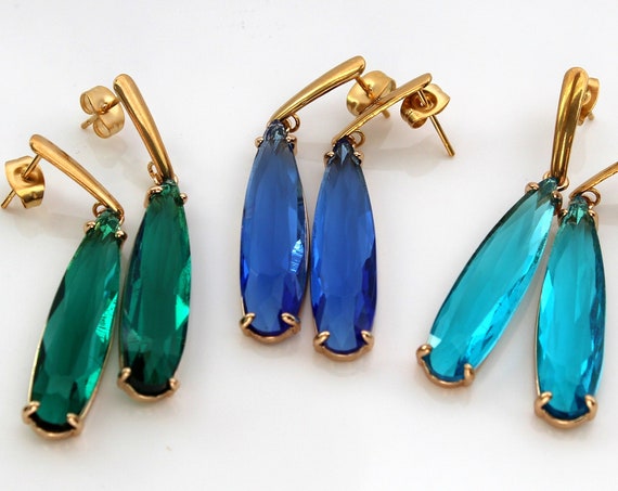 Glass drop earrings Gold plated