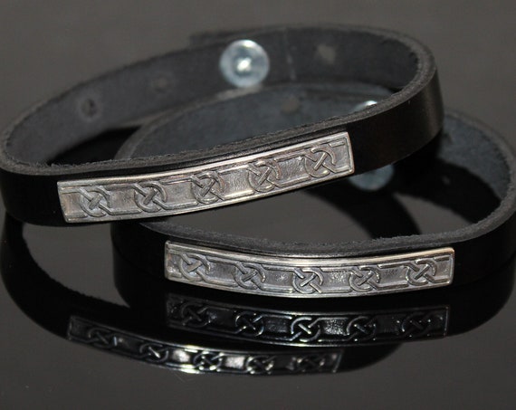 Sterling silver leather bracelet for men