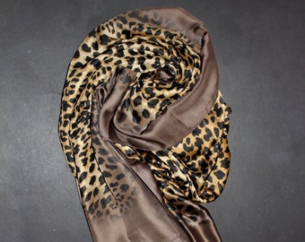 73-35 in Leopard Print scarf,Spring soft light scarf,Gift for her,Cheetah Scarf,Blanket Scarf,Trendy gift Coffee Brown scarf,Gift for her