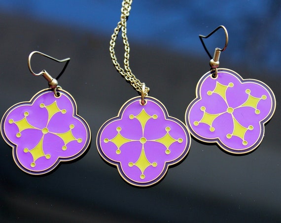 Gold plated Purple cross enamel jewelry set
