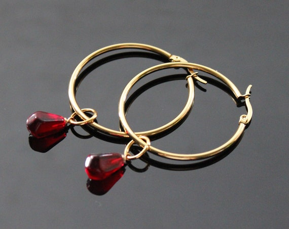 Pomegranate seed hoop earrings