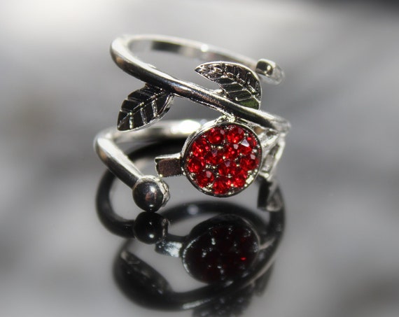 Adjustable pomegranate ring silver plated zinc alloy