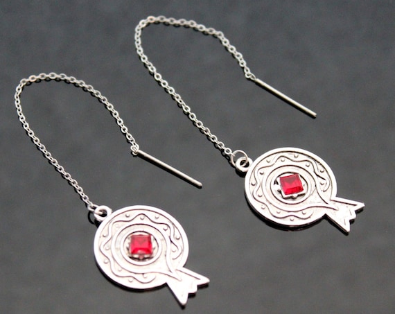 Pomegranate threader earrings long chain earrings non tarnish