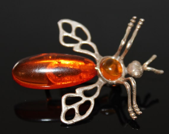 Sterling silver Baltic Amber Dragonfly Brooch and pin