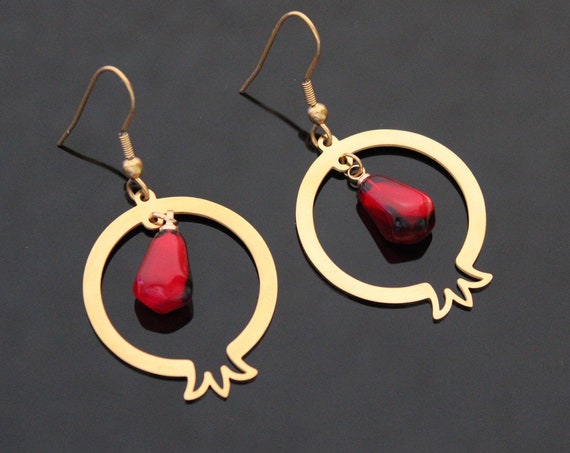 Pomegranate seed jewelry set 14 K gold plated stainless steel