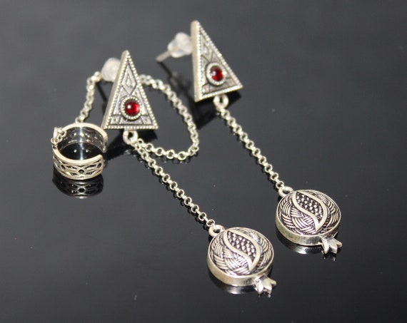 Sterling silver pomegranate earrings
