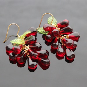 Handmade pomegranate seeds 18K gold plated stainless steel earrings with high quality resin charms