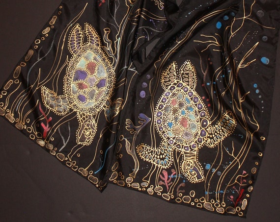 Hand painted turtle silk scarf