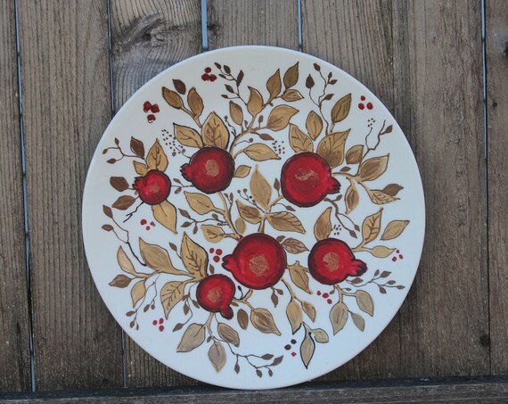 Hand painted pomegranate decorative plate 8.5" and 10.25" Plates