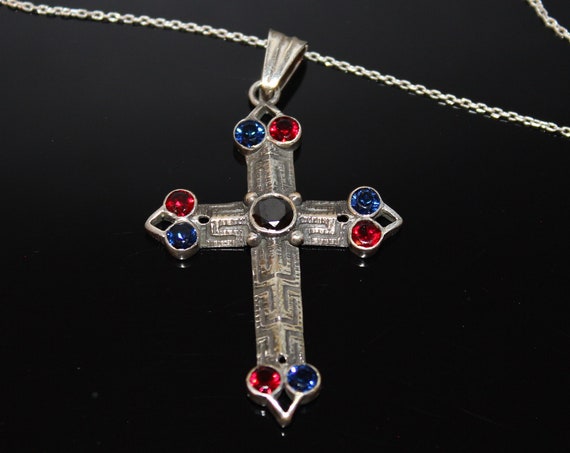 Handmade sterling silver Armenian cross for men with zircons