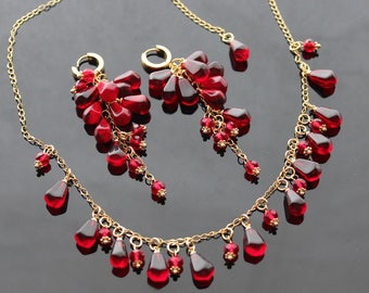 Handmade pomegranate seeds 18K gold plated stainless steel jewelry set with resin charms. Glass set only custom order.