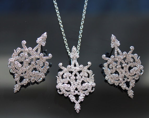 Silver plated Bridal set with cubic zirconia