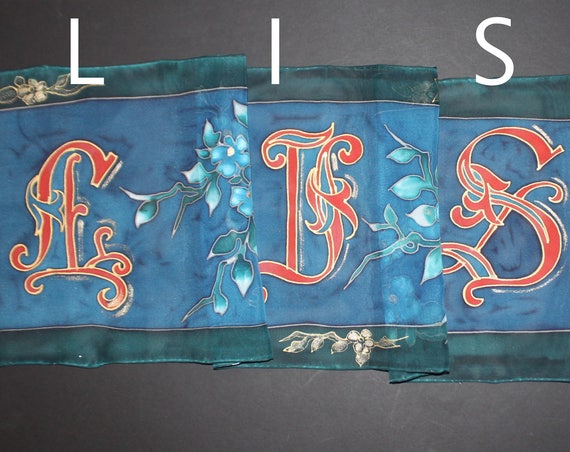 Custom name hand painted silk scarf,Custom scarf,Personalized silk scarf,Letter scarf Custom order gift