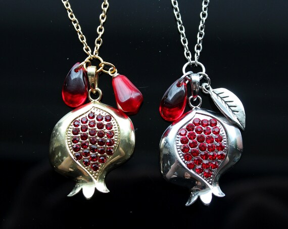Pomegranate earrings and necklace,Gold and ruby red zircon drop circle earrings, gift for her