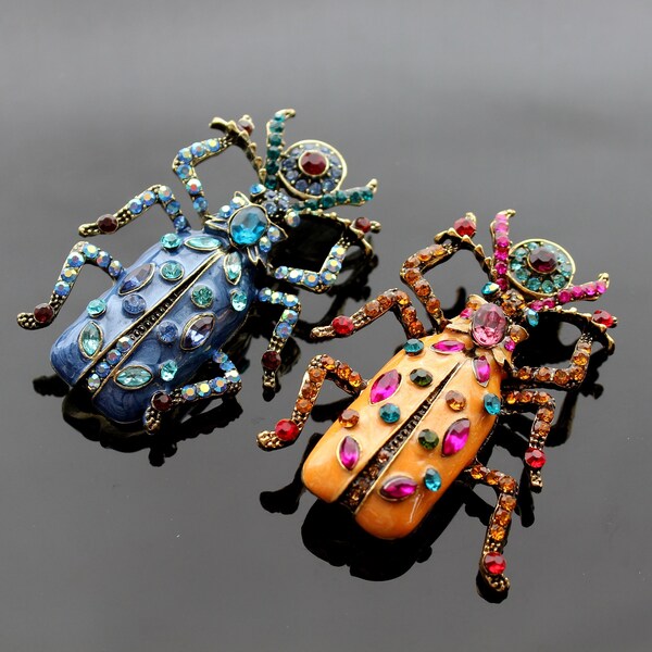 Vintage style  enamel rhinestone Beetle brooches