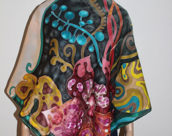 55-55 in Hand painted luxury satin scarf,Large square multicolor wrap,shawl