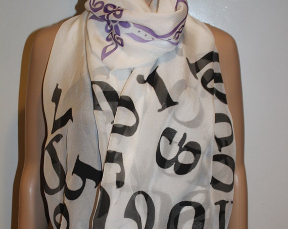 74-26 " hand painted silk scarf,extra large silk scarf,sarong,wrap,shawl,long white silk scarf,Armenian letters,Armenian gift,Alphabet scarf