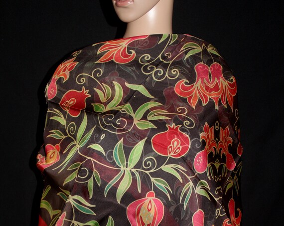 47-47 in Pomegranate silk chiffon scarf,Square large scarf, wrap, shawl,luxury beach cover sarong