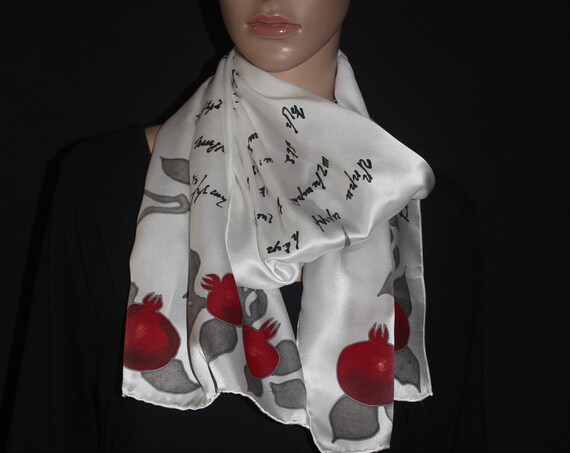Hand painted Mother poetry Hand painted silk scarf,Armenian,For Mother,Armenian scarf,Armenian letters,Long scarf,Pomegranate,Armenian gift,